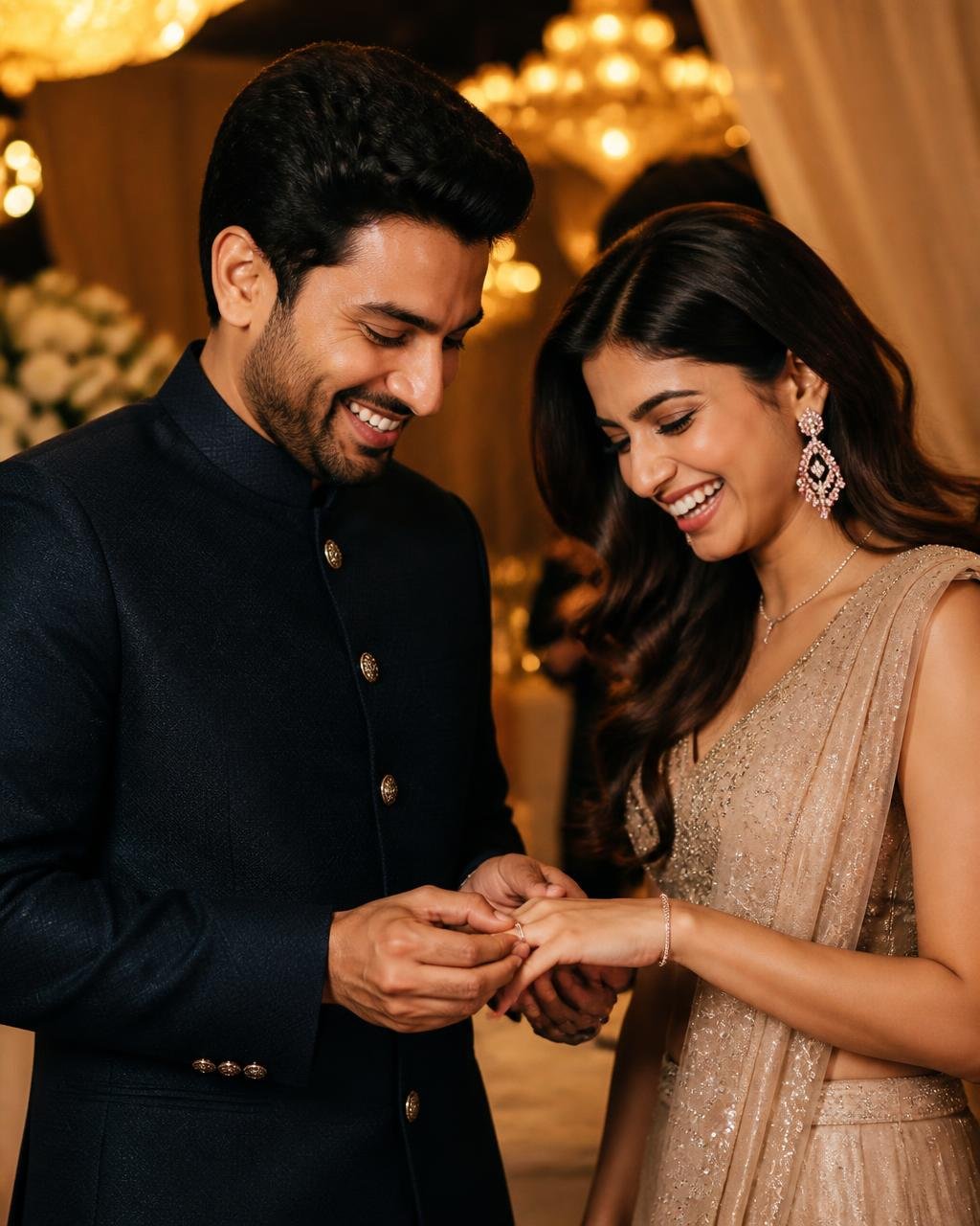Couple celebrating during an engagement ceremony