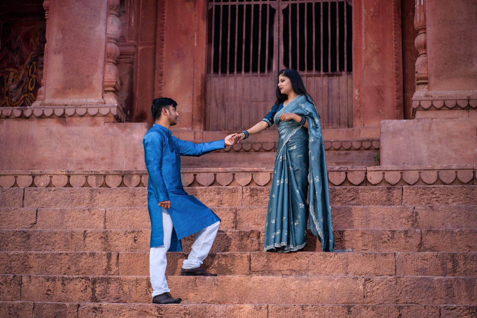 Couple photographed together during a pre-wedding shoot